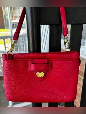 Tutilo Red Pebbled Leather Crossbody Bag with Gold Accent